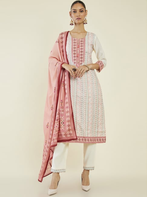 Soch Off-White Embroidered Kurta Pant Set With Dupatta Price in India