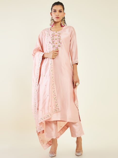 Soch Peach Embellished Kurta Pant Set With Dupatta Price in India
