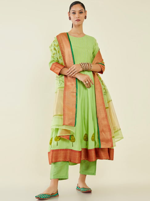 Soch Green Printed Kurta Pant Set With Dupatta Price in India