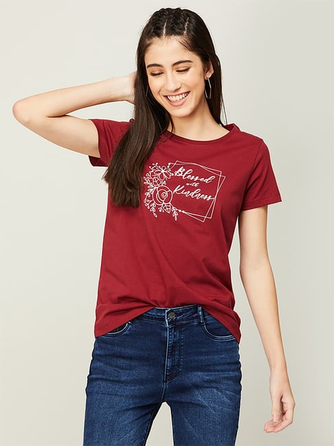 Fame Forever by Lifestyle Maroon Cotton Regular Fit Top