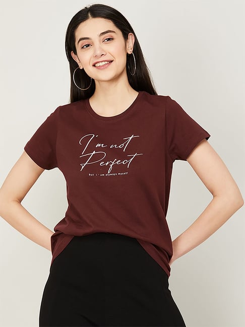 Fame Forever by Lifestyle Maroon Cotton Regular Fit Top