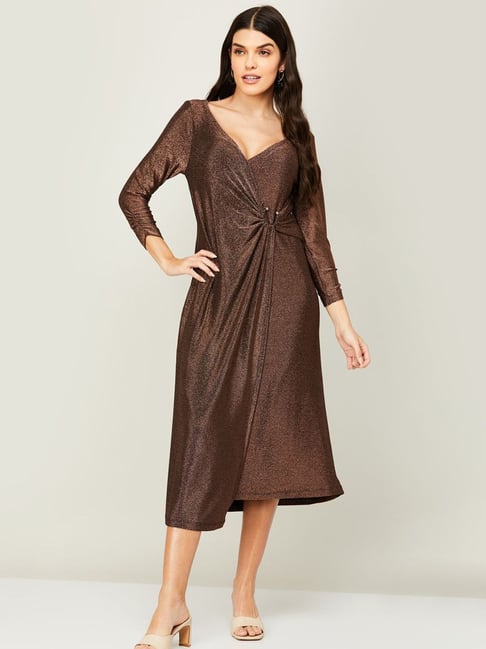 Code by Lifestyle Brown A-Line Dress Price in India