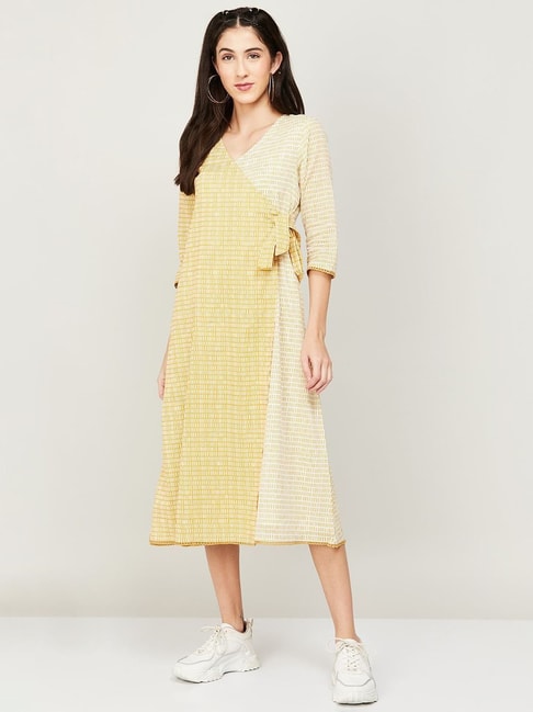 Colour Me by Melange Yellow Cotton Printed A-Line Dress Price in India