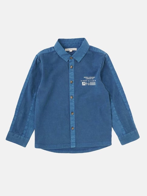 Angel Rocket Kids Blue Solid Full Sleeves Shirt