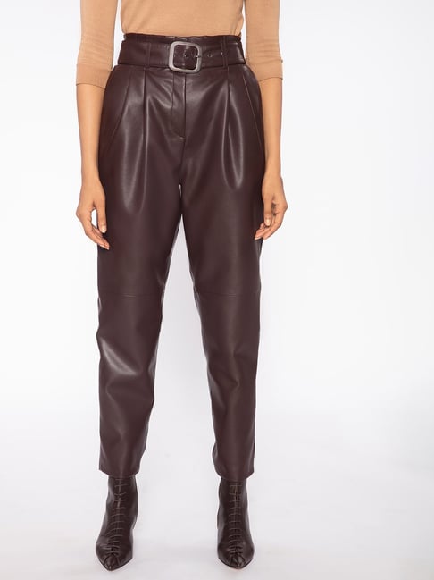 Buy VARO Mens Faux Leather Zipper Designer Trouser Black M at Amazonin