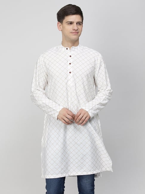 Melange by Lifestyle White Cotton Regular Fit Self Pattern Kurta