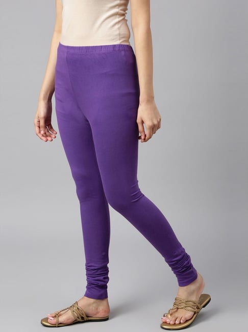 TWIN BIRDS Purple Cotton Ankle Length Leggings