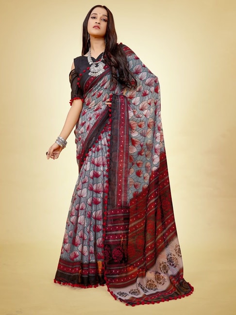 Saree Mall Grey Embellished Saree With Unstitched Blouse Price in India