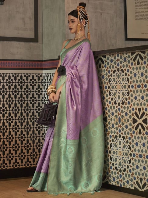 Saree Mall Lilac Woven Saree With Unstitched Blouse Price in India