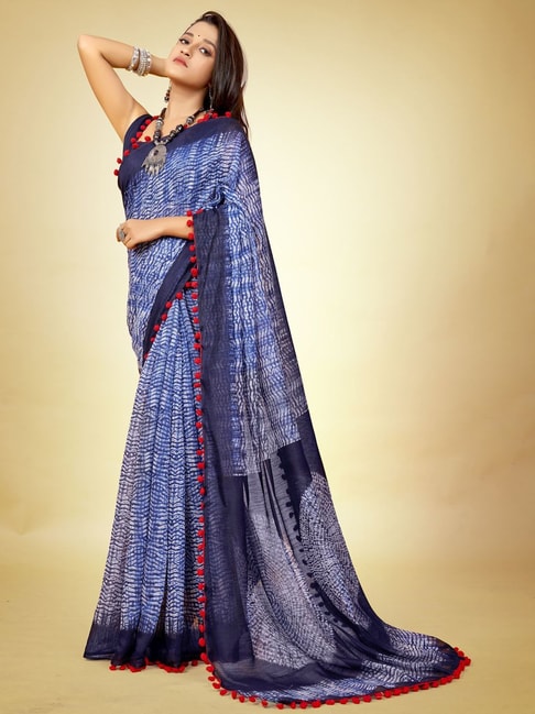 Saree Mall Navy Embellished Saree With Unstitched Blouse Price in India