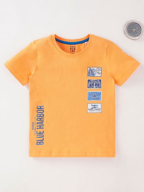 Ed-a-Mamma Kids Orange Printed T-Shirt