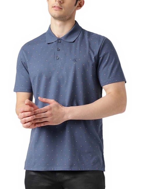 Calvin Klein Jeans Crayon Blue Printed Regular Fit Polo T-Shirt