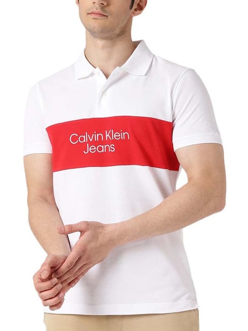 Calvin Klein Jeans Bright White Logo Slim Fit Polo T-Shirt