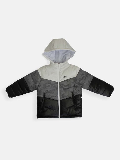 Angel Rocket Kids White Black Color Block Full Sleeves Bomber