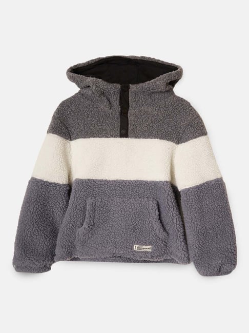 Angel Rocket Kids Grey White Color Block Full Sleeves Hoodie - Main Image