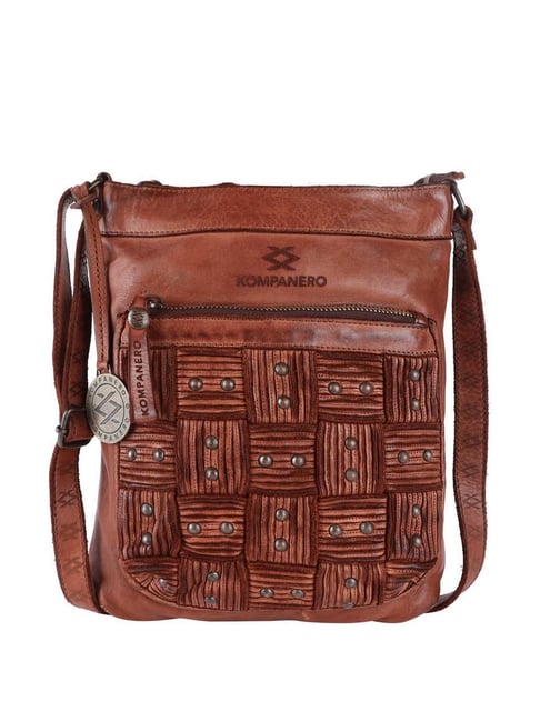 Buy KOMPANERO Leather 37 Cms Brown Messenger Bag B5290cog at Amazonin