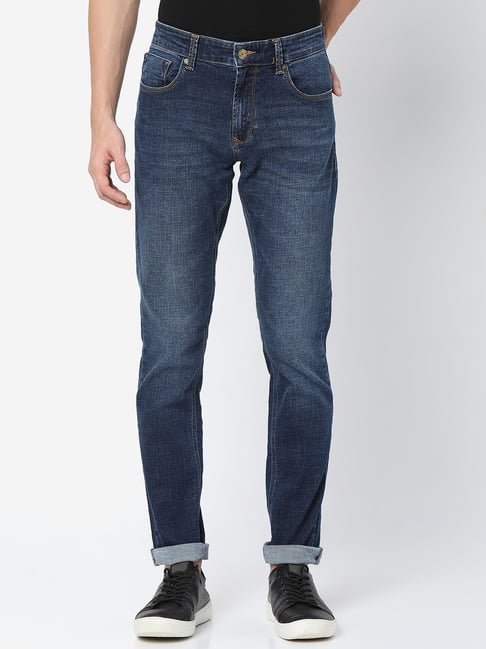 Spykar Dark Blue Lightly Washed Regular Fit Jeans