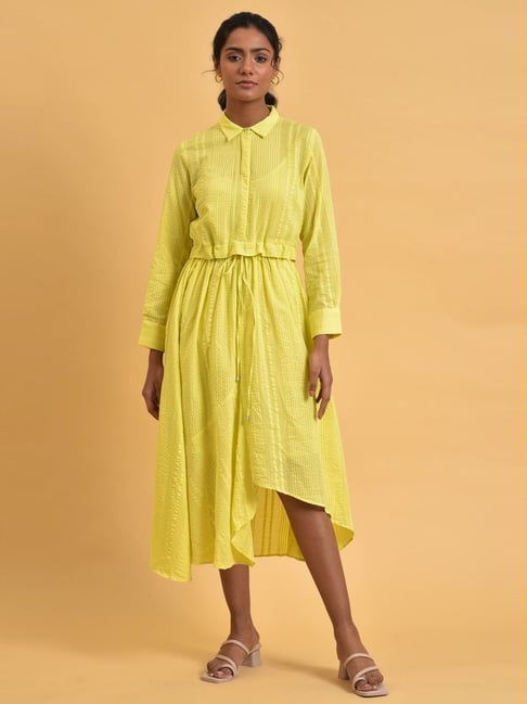 W Yellow Cotton A-Line Dress Price in India