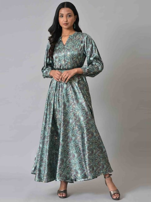 Wishful by W Green Floral Print Top Skirt Set Price in India