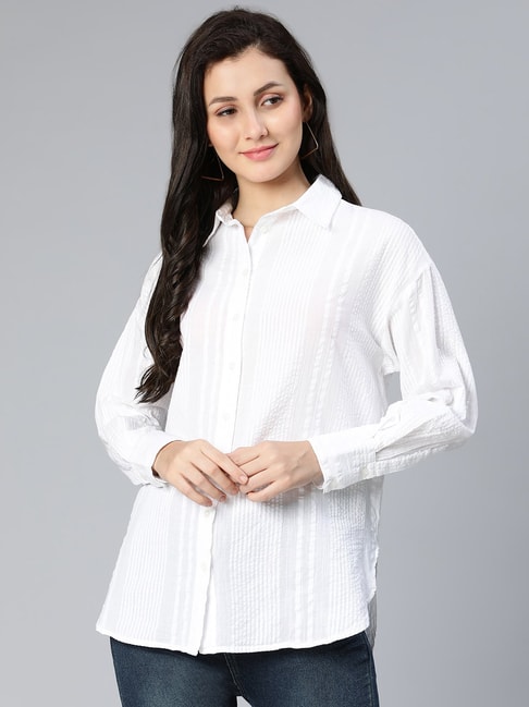 Oxolloxo White Cotton Striped Shirt Price in India