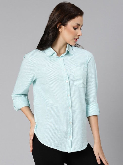 Oxolloxo Mint Cotton Striped Shirt Price in India