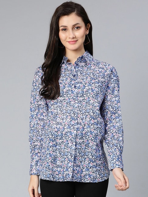Oxolloxo Blue Cotton Floral Print Shirt Price in India