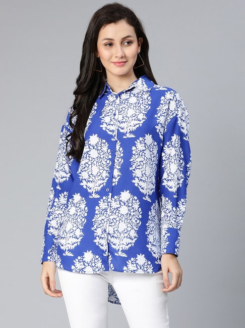 Oxolloxo Blue Viscose Printed Shirt Price in India