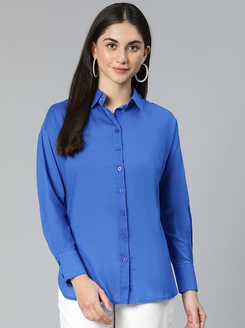 Oxolloxo Blue Cotton Regular Fit Shirt