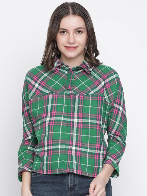 Oxolloxo Green Cotton Checks Shirt