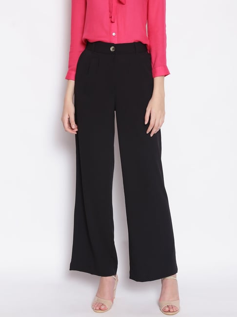 Oxolloxo Black Cotton Regular Fit High Rise Pants