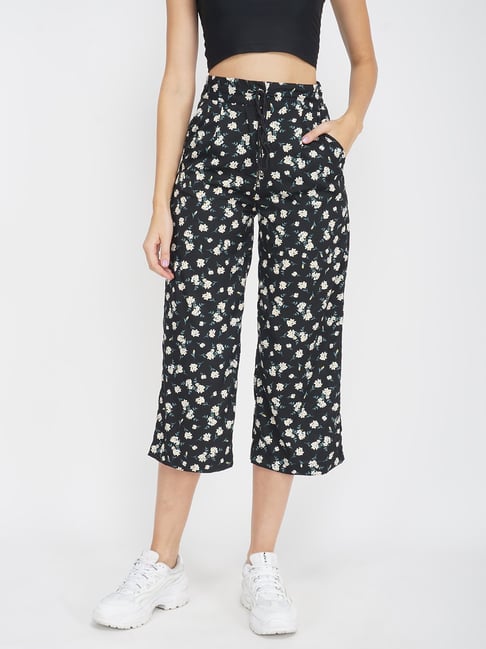 Oxolloxo Black Floral Print High Rise Pants-picture-47
