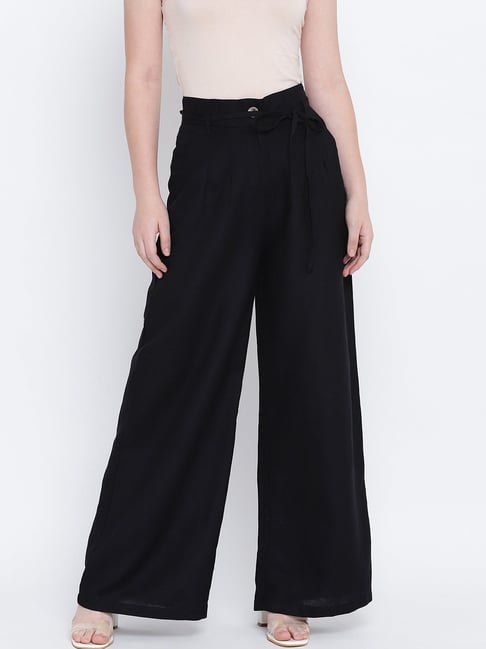 Oxolloxo Black Cotton Regular Fit High Rise Pants