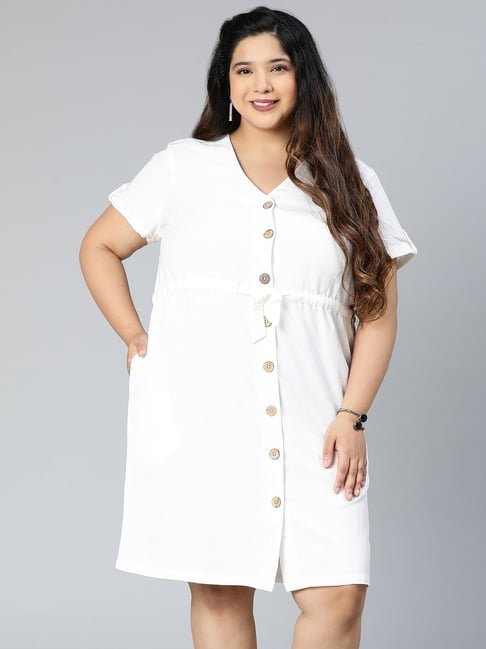 Classic White Knee-Length Shirt Dress