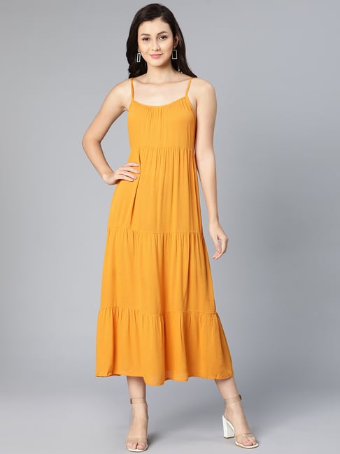 Oxolloxo Mustard Regular Fit & Flare Dress Price in India