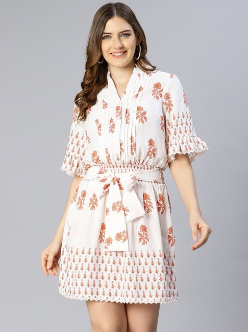 Oxolloxo White Printed Wrap Dress Price in India