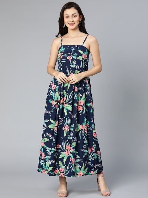 Oxolloxo Navy Floral Print Gown Price in India