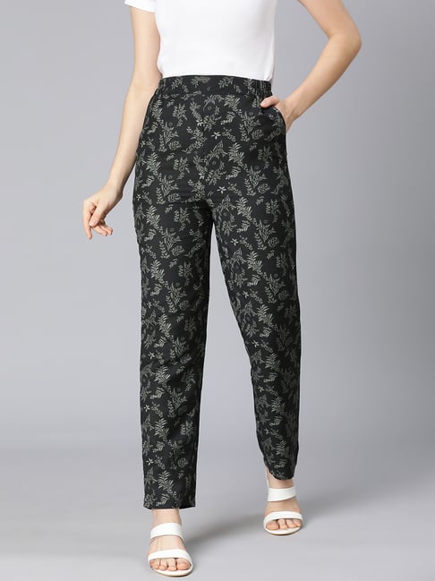 Oxolloxo Dark Green Printed Mid Rise Pants