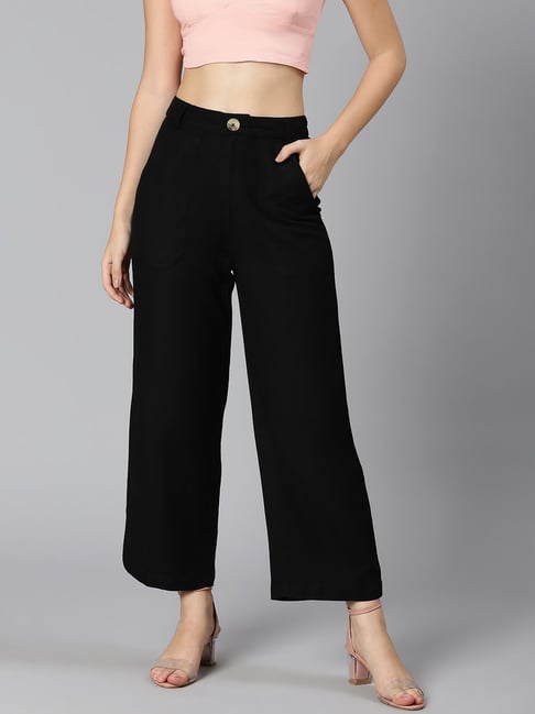 Oxolloxo Black Cotton Regular Fit Mid Rise Pants