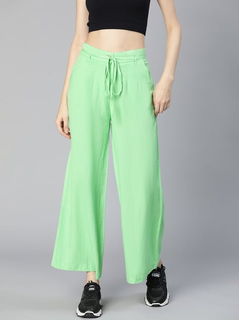 Neon Green Snake Print Flared Trousers - Mianna – Rebellious Fashion