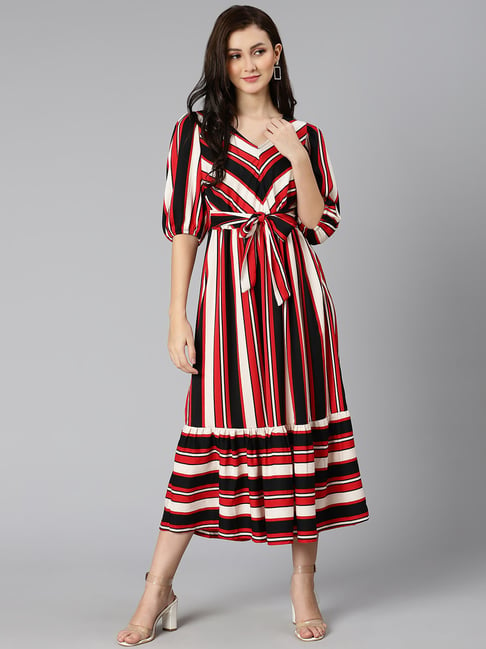 Oxolloxo Multicolor Striped Wrap Dress Price in India