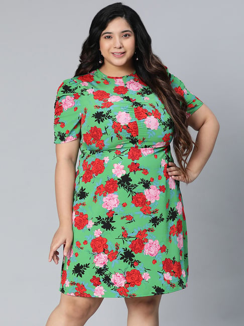 green shift dress for wedding Green Floral Cutout Skater Dress