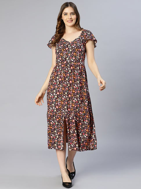 Oxolloxo Multicolor Floral Print Midi Dress Price in India