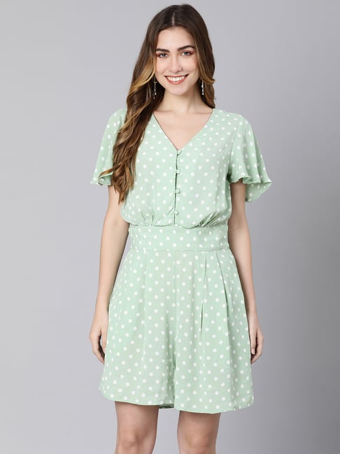 Oxolloxo Light Green Printed Playsuit