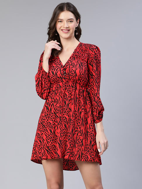 Oxolloxo Red Printed A Line Dress Price in India