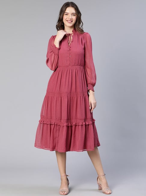 Oxolloxo Dusty Pink Regular Fit & Flare Dress Price in India
