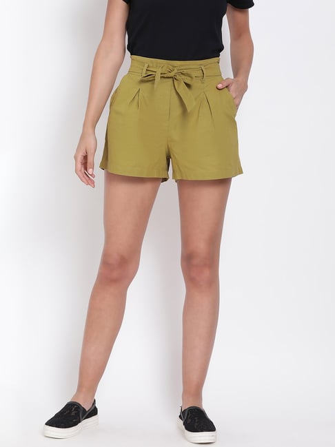 Oxolloxo Khaki Cotton Regular Fit Shorts