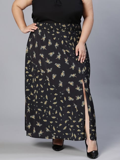 Oxolloxo Black Floral Print Skirt