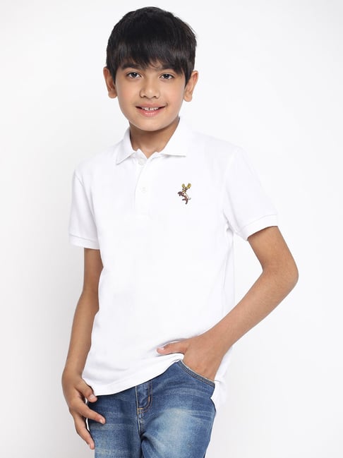 Lil Tomatoes Kids White Solid Polo T-Shirt-picture-31