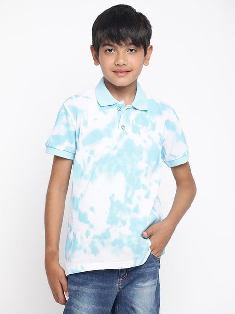 Lil Tomatoes Boys Sky Blue Tie and Dye Polo T-Shirt