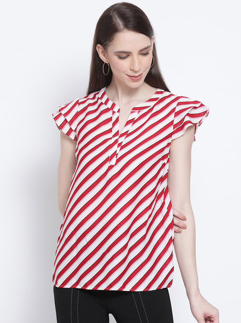 Oxolloxo Pink & White Striped Top Price in India